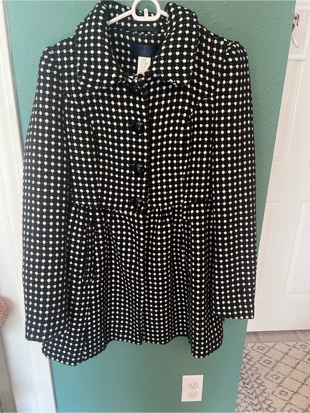 Women’s Black and White Polka Dot Pea Coat